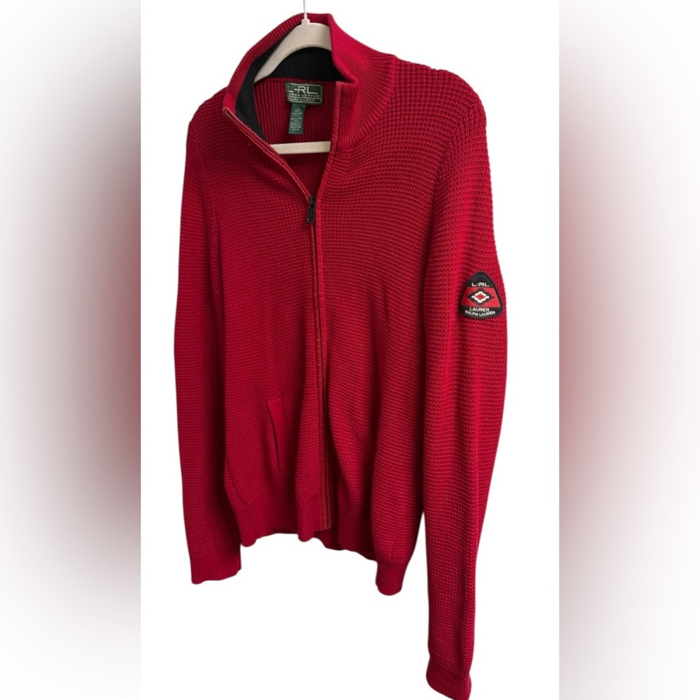 VINTAGE L-RL LAUREN ACTIVE RALPH LAUREN RED KNIT FULL ZIP MOCK NECK SWEATER SZ:L - Picture 3 of 10